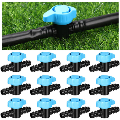 Briwooody 12-pack barbed valves for precise irrigation in gardens.