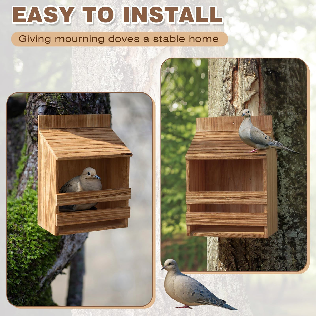 Briwooody dove nesting box installation uses screws for sturdy mounting
