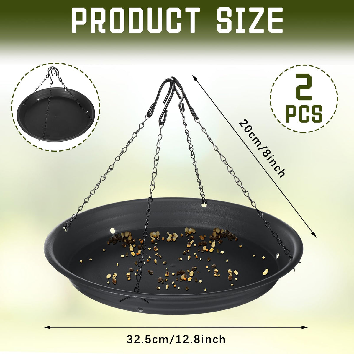 Briwooody hanging tray under feeder with four 8-inch chains for easy setup.