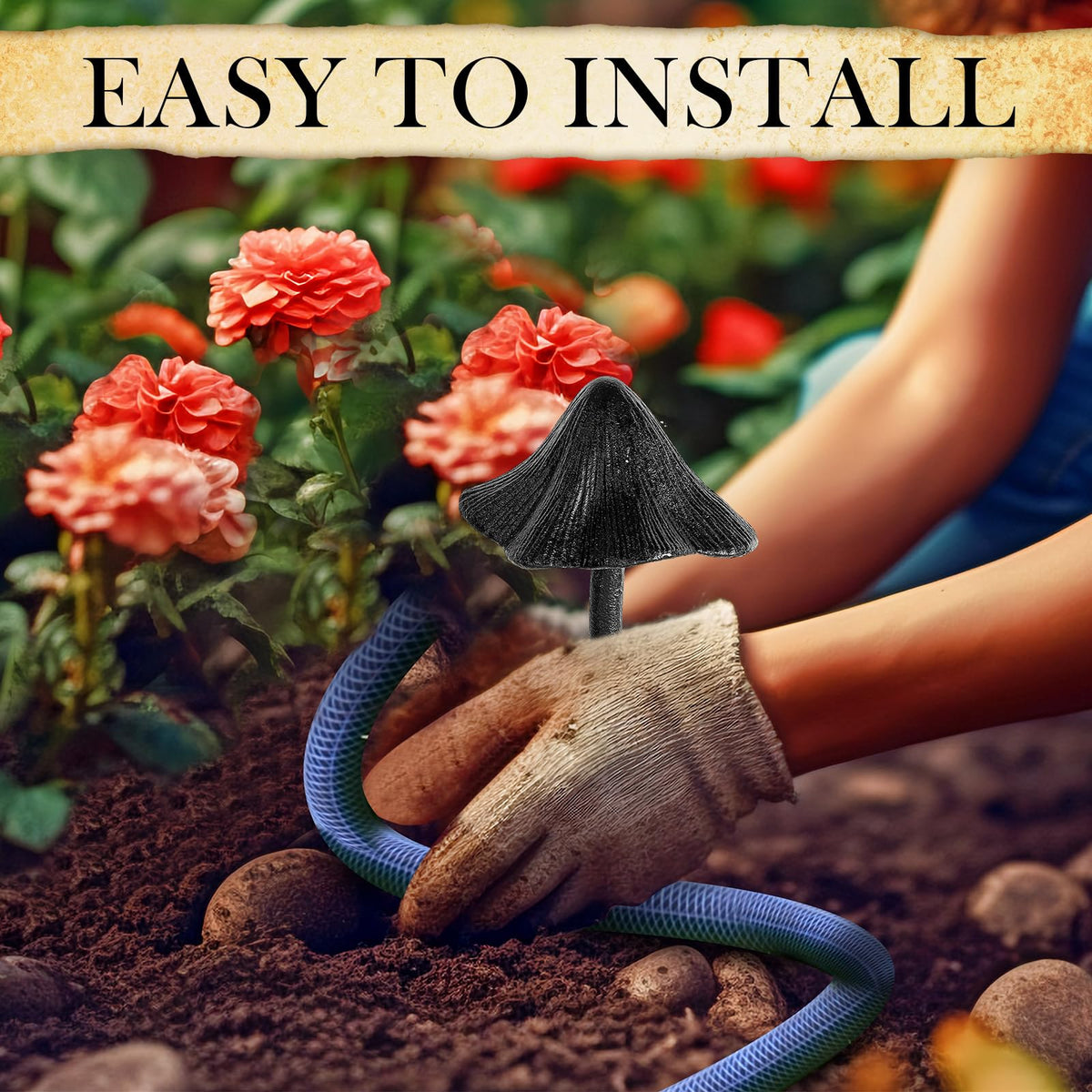 Decorative Briwooody garden stake adds charm while guiding hoses.
