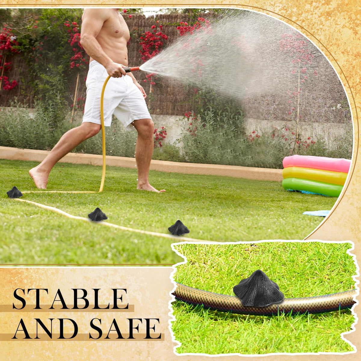 Easy soil installation of Briwooody hose guide with no tools.