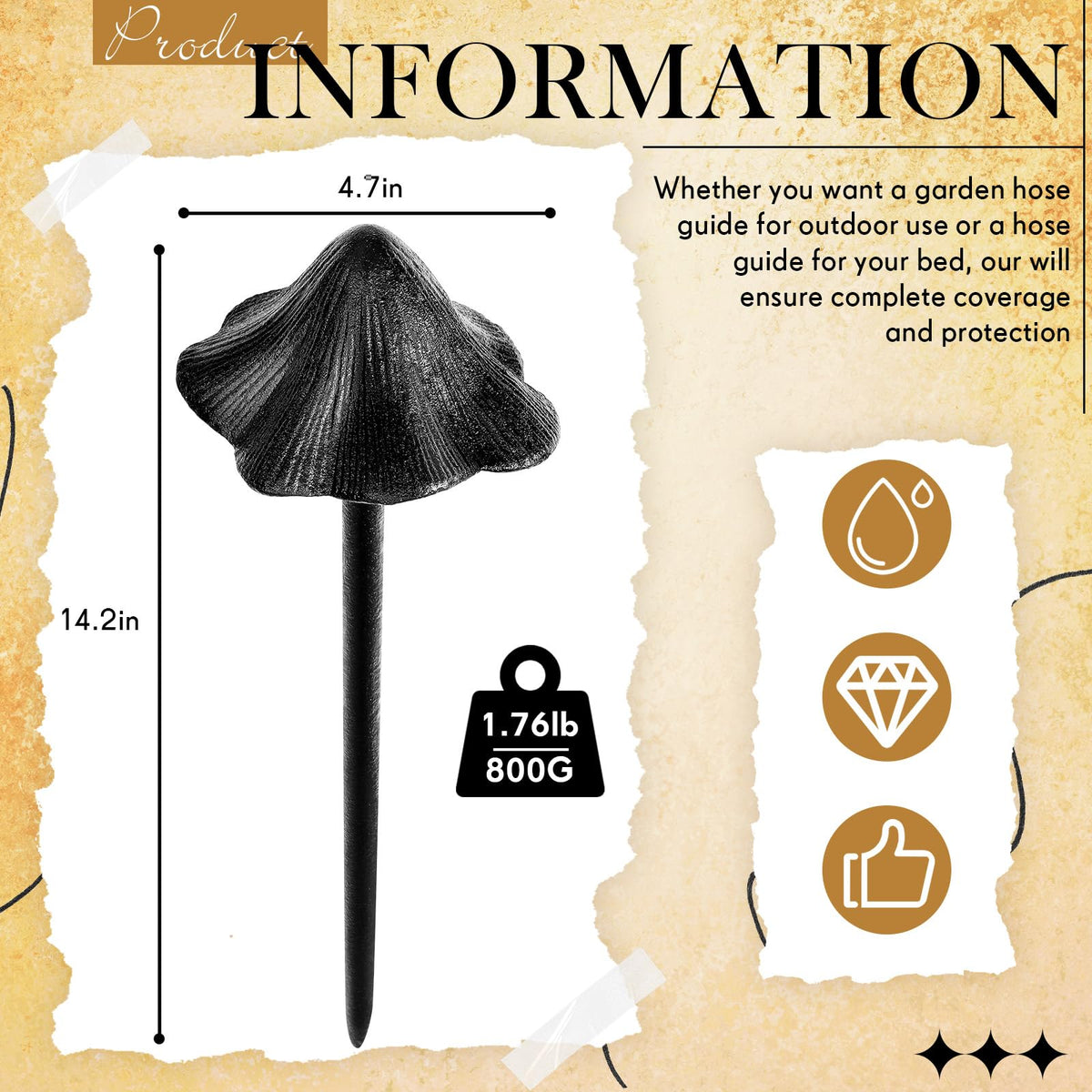 Close-up of Briwooody cast iron mushroom stake with rustic finish.