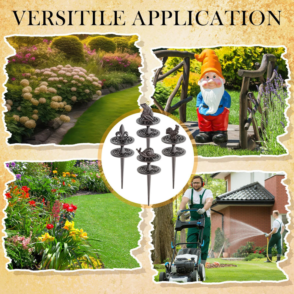 Briwooody hose guide stake in use prevents tangling during watering.