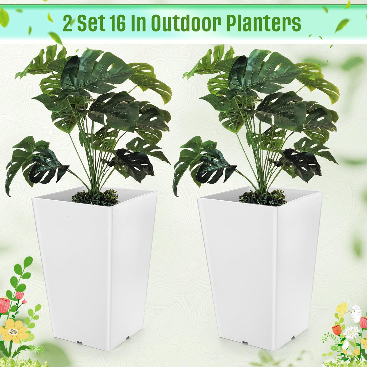 Briwooody large white outdoor planter on a sunny patio setup.