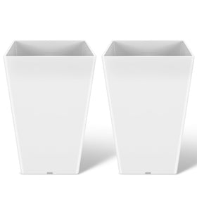 Briwooody tall white planter on a front porch with drainage-ready design.