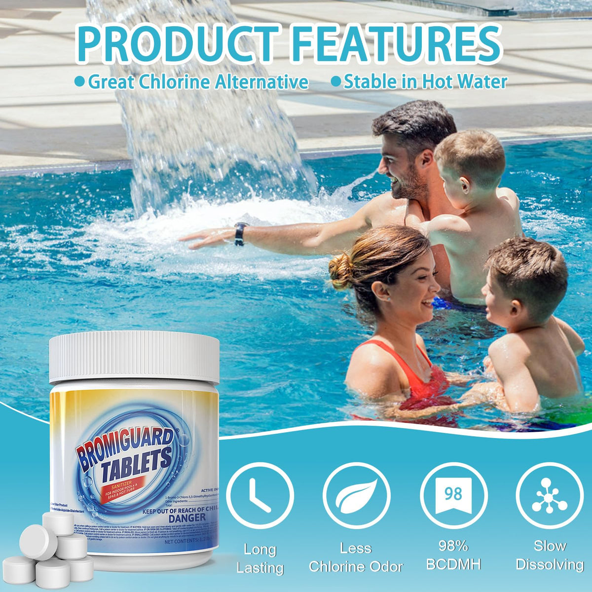 BROMIGUARD long-lasting bromine for spa sanitation extends time between treatments