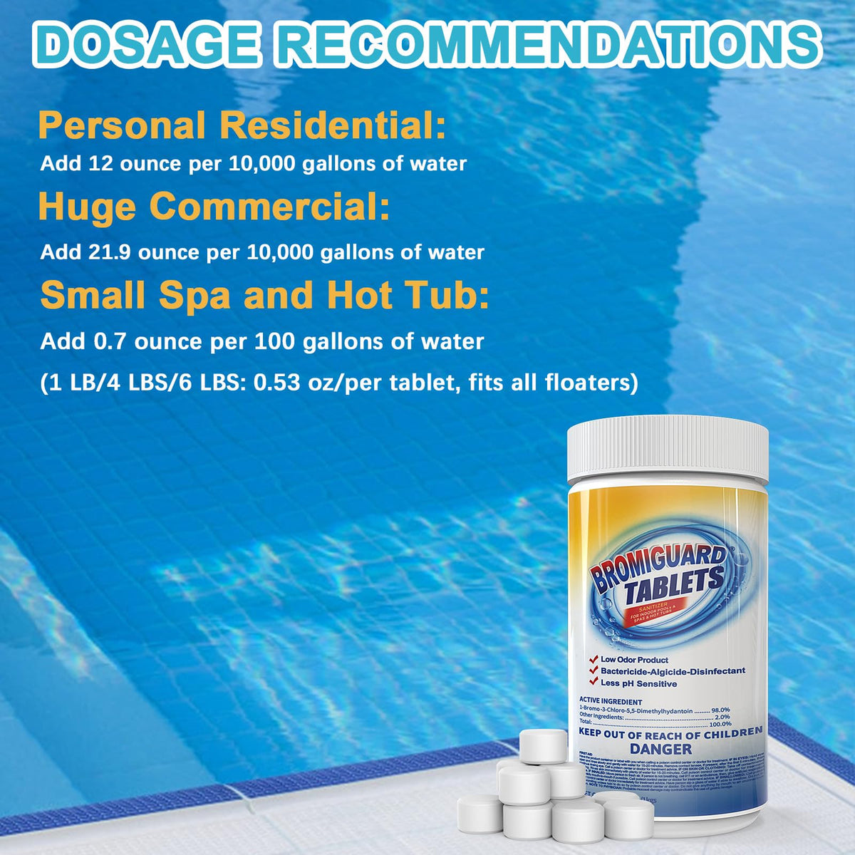 BROMIGUARD spa water treatment showing bromine pH stability in spa water