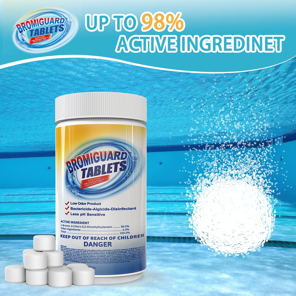 BROMIGUARD spa water sanitizer tablets dissolving for lasting cleanliness