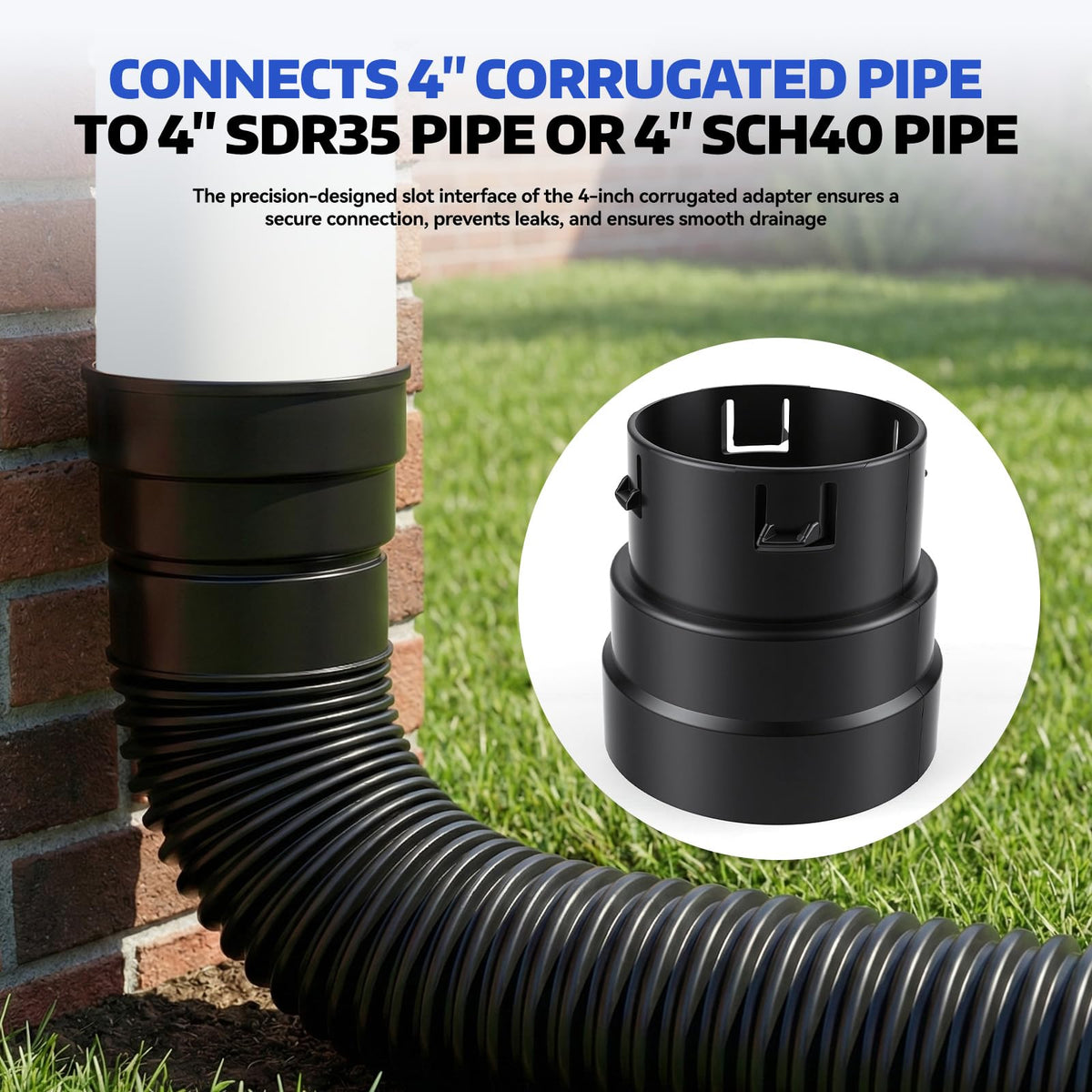 BROQIXIN push-fit drain adapter shown during quick tool-free assembly.