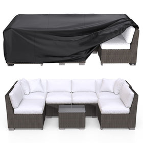 BROSYDA patio cover over a sectional set protects from rain and sun.