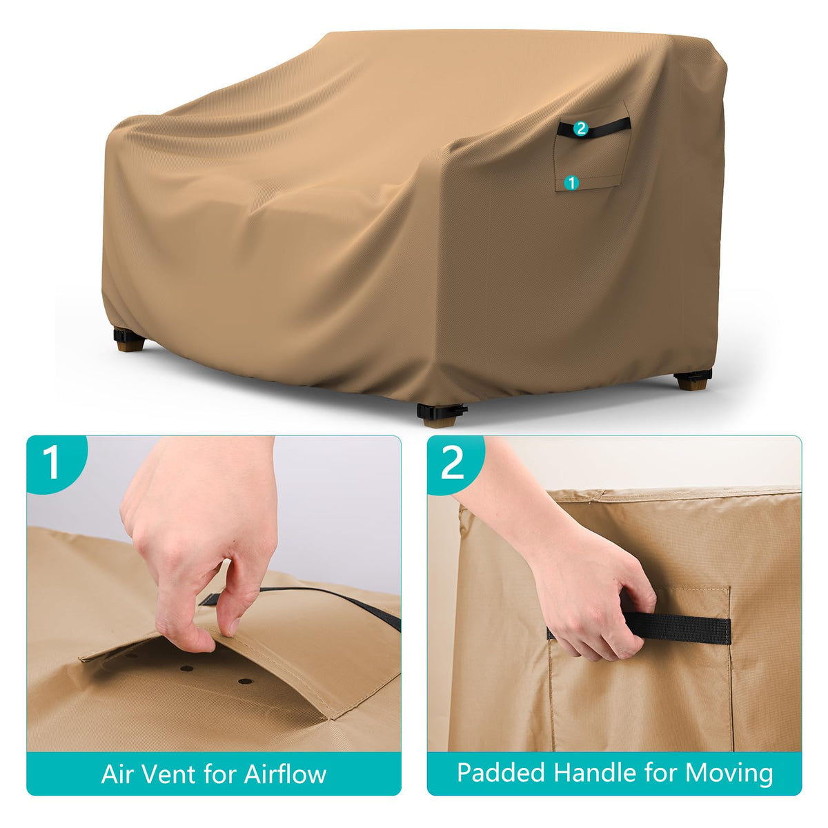 BROSYDA Patio Sofa Cover bottom buckles secure a tight fit.