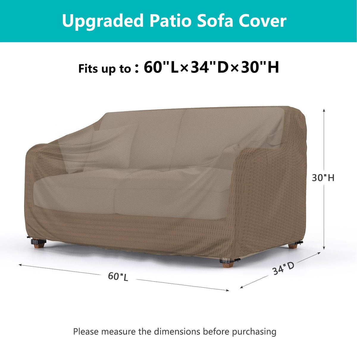 BROSYDA Patio Sofa Cover brown color close-up highlights durable, UV-resistant fabric.