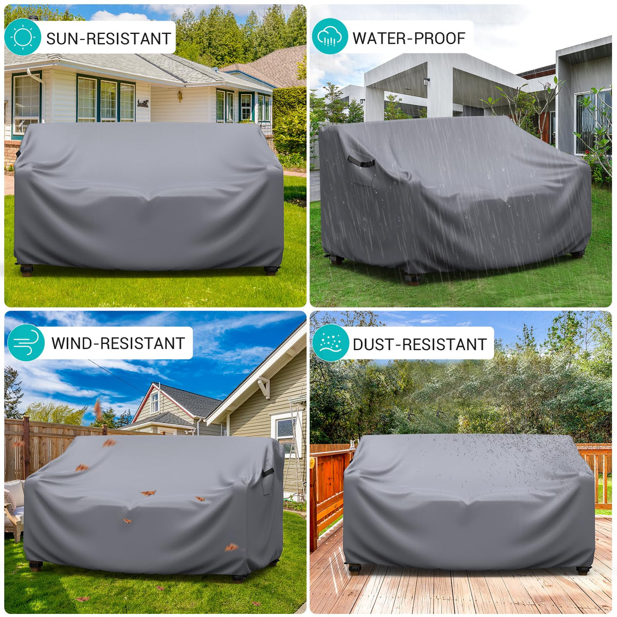 BROSYDA gray 2-seater sofa cover installed on furniture shows easy setup
