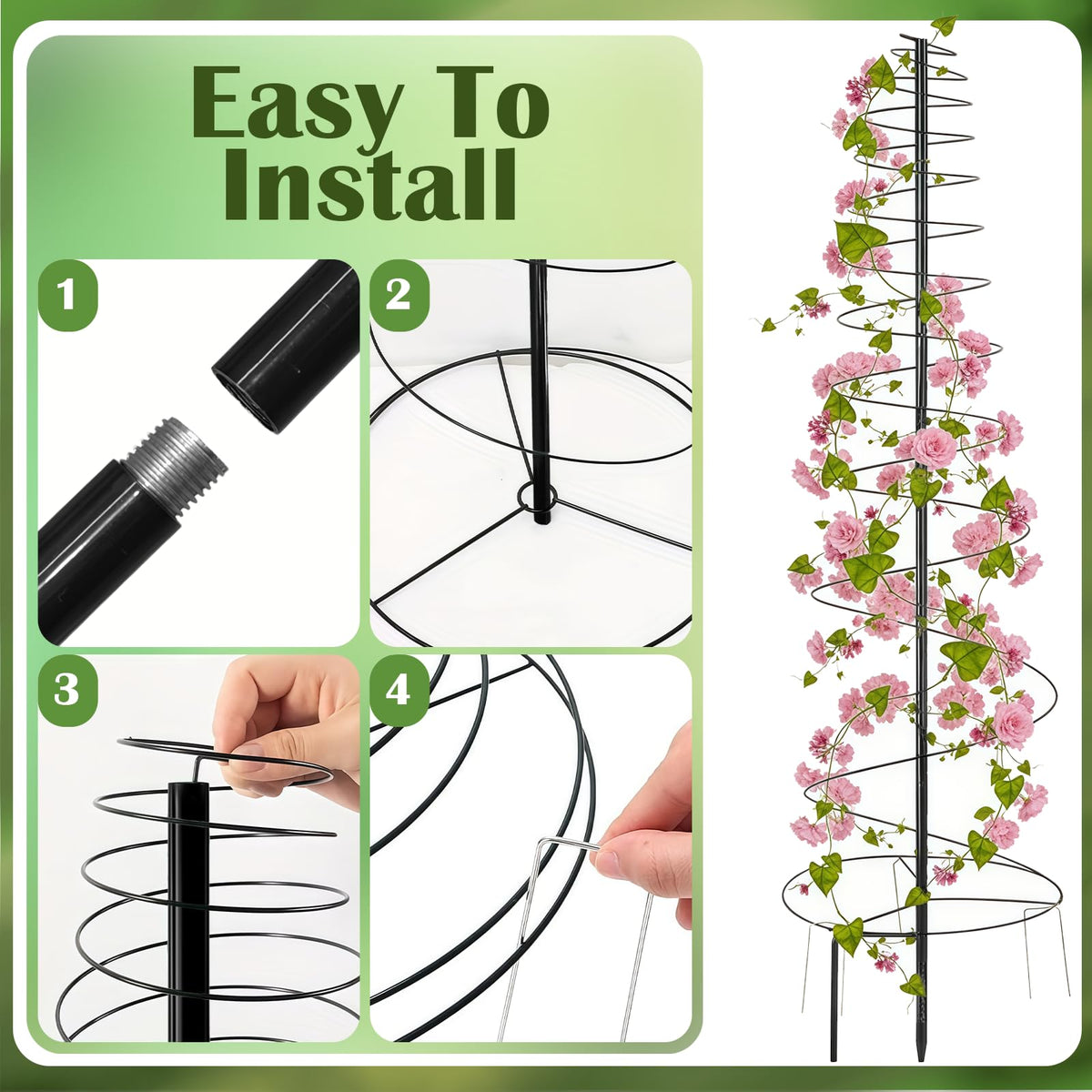 BrownKnot spiral trellis with metal center stake provides stable plant support.