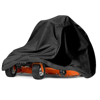 bruwaa Zero Turn Mower Cover on mower showing snug fit and protection against rain and dust.