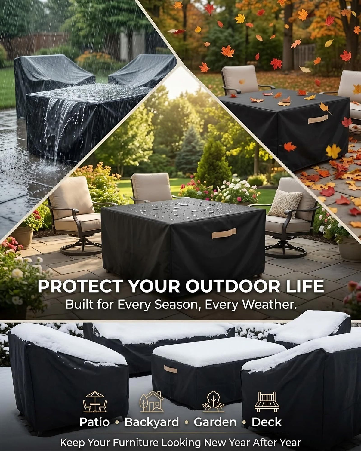 BRUXOLAY black finish blends with outdoor furniture styling