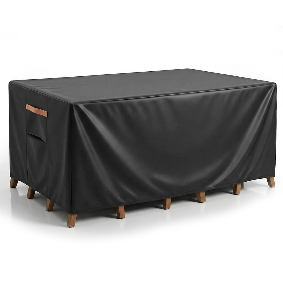 BRUXOLAY outdoor rectangular cover protecting a 64x52x28 patio set from rain