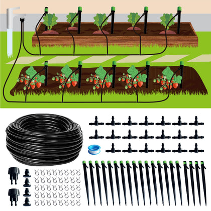 Brysage 120ft irrigation hose setup shows easy DIY installation for comprehensive plant coverage.