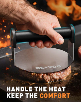 BS-VOG stainless steel press plate ensures consistent patty thickness.