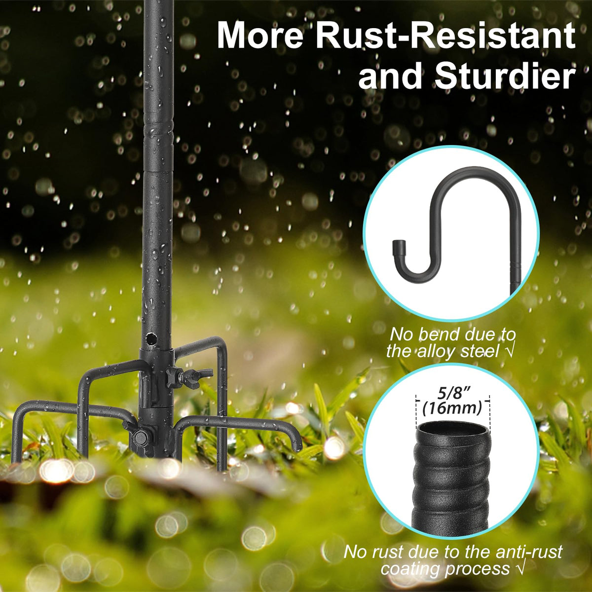 BsBsBest shepherds hook with splice design makes height quick to adjust.