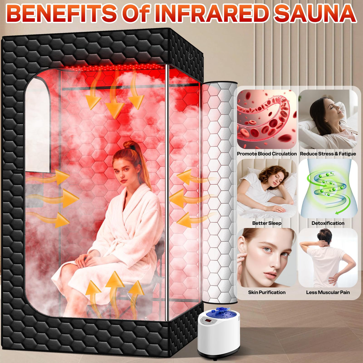 bsdonte sauna with 3L steam generator delivers soothing humidity for relaxing sessions.