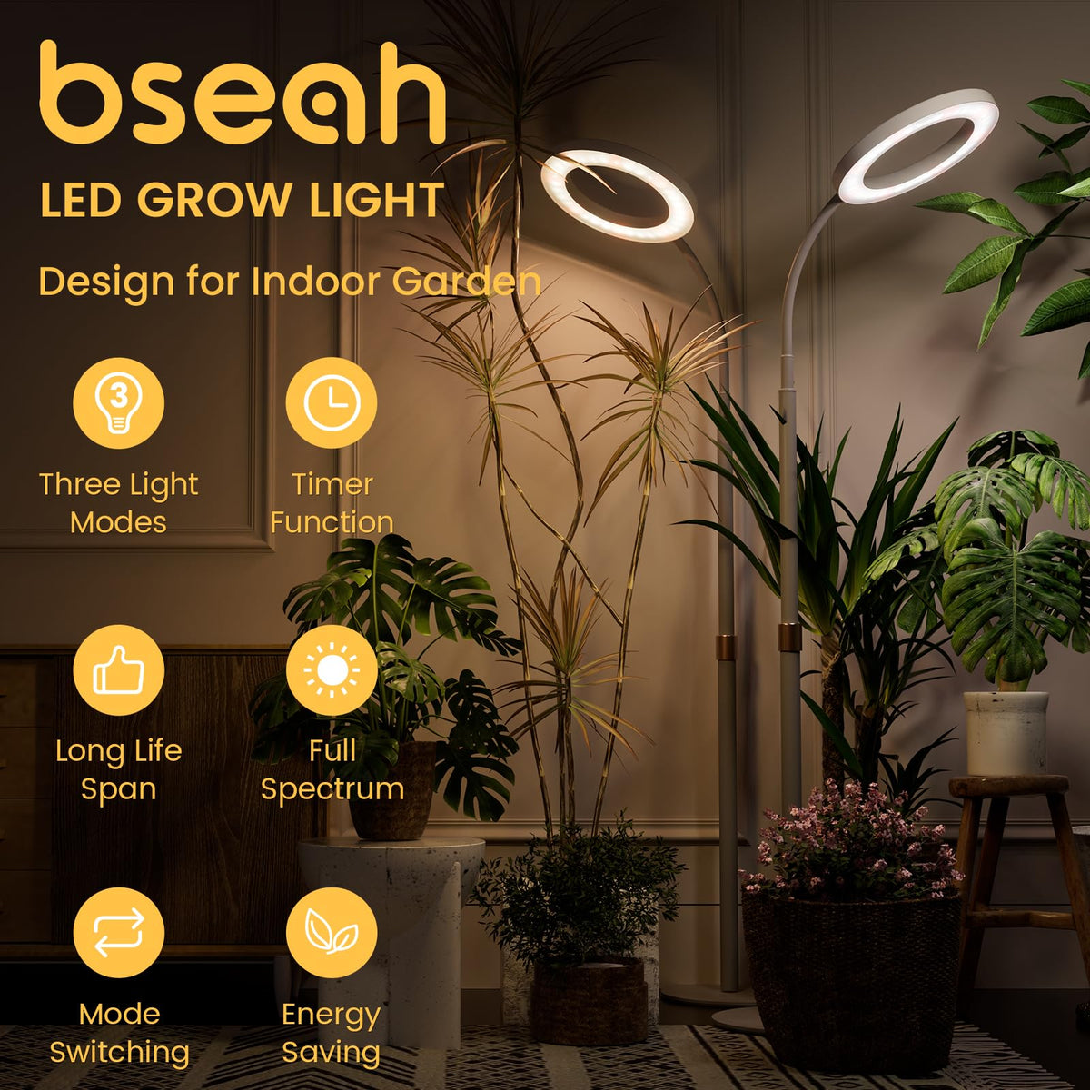 Bseah grow light with dimmable brightness for seedlings or mature plants