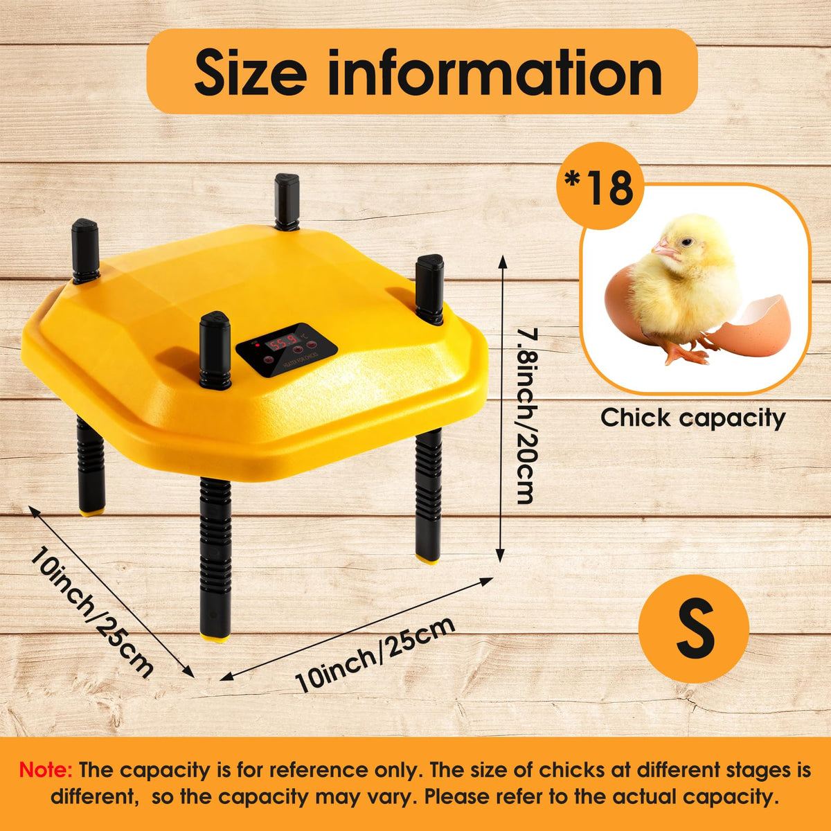 Bsemax brooder plate shown at different heights for growing chicks