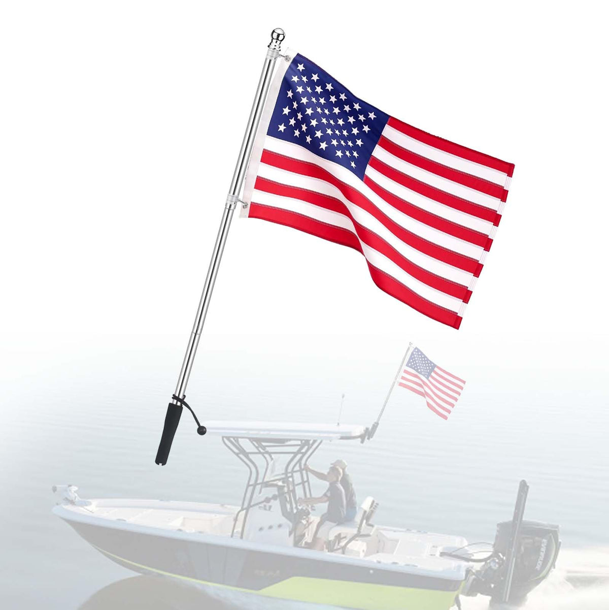 BSET MATEL boat flag pole assembly in stainless steel for durable marine use