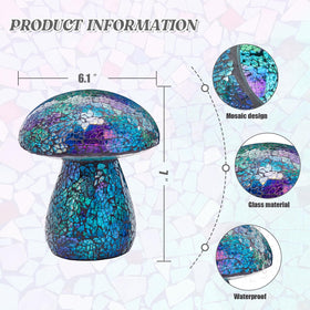 Bshine mosaic-mushroom-outdoor-light glimmers at night for whimsical yard illumination.