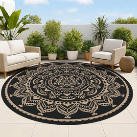 Bsmathom 8ft round waterproof rug with boho design, ideal for outdoor lounging