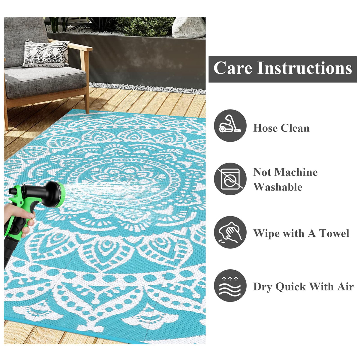 Bsmathom boho-inspired rug suits patios, decks, and indoor spaces