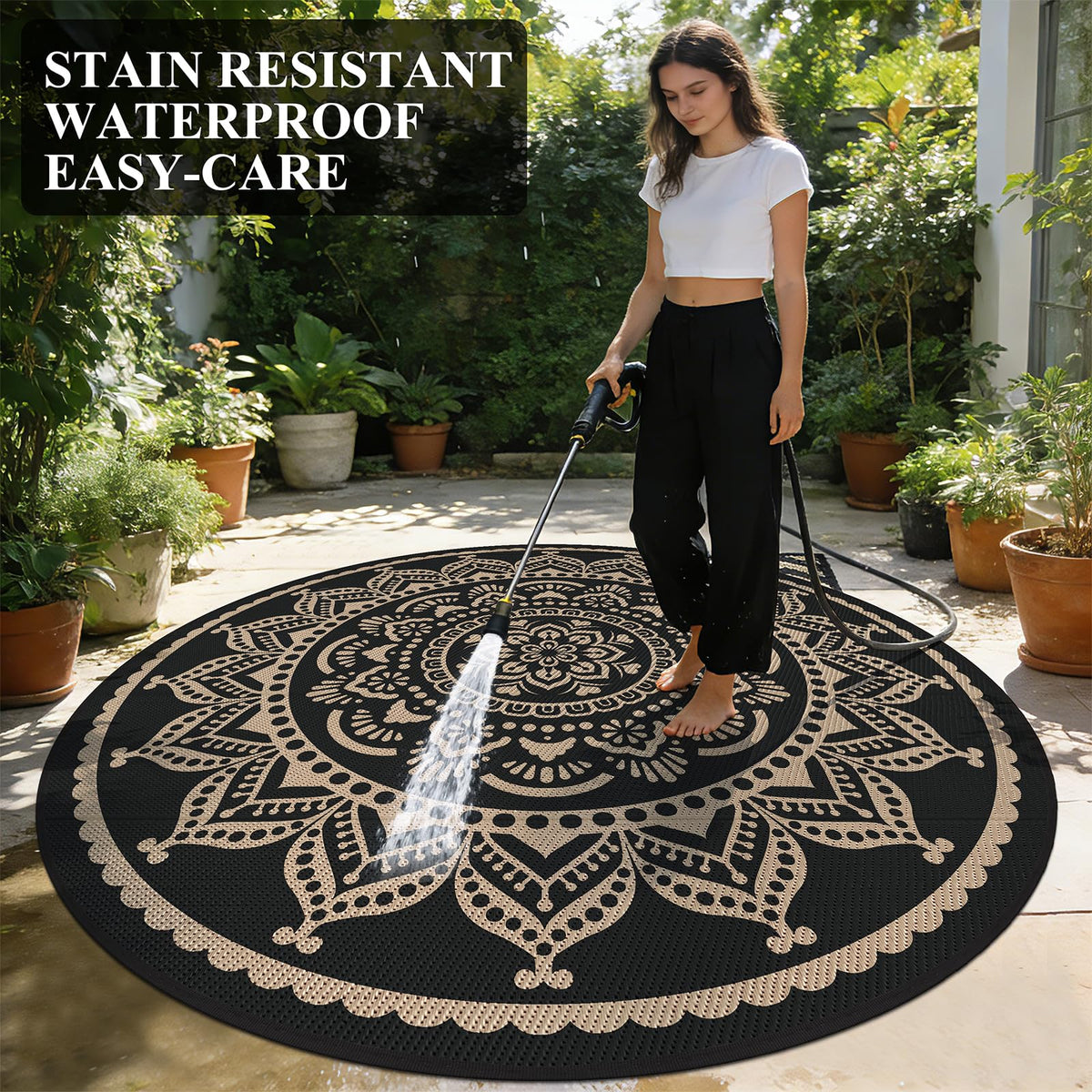 Bsmathom foldable rug with carry bag for travel and storage
