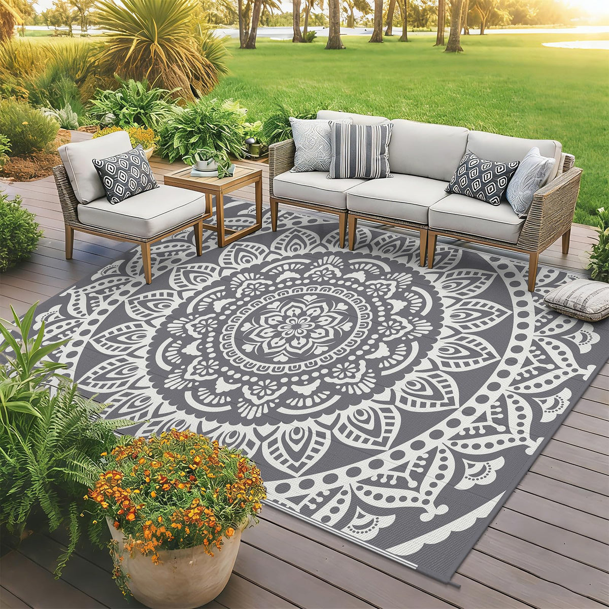 Bsmathom portable rug folds with carry bag for travel and camping.