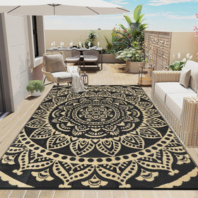Bsmathom outdoor rug with reversible boho design for patios and decks; easy-clean.