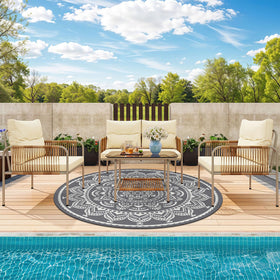 Bsmathom eco-friendly grey patio mat made from recyclable polypropylene; durable outdoors