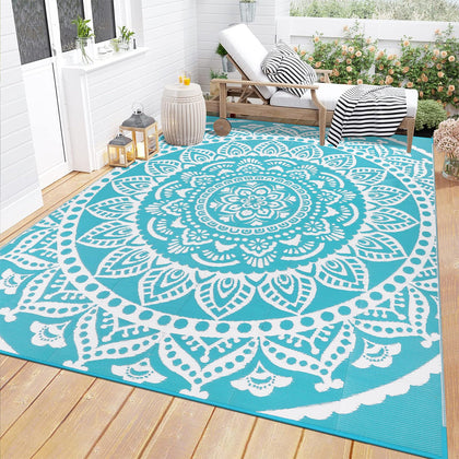 Bsmathom teal outdoor rug with reversible design for versatile patio styling