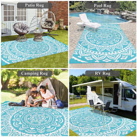 Bsmathom teal outdoor rug ideal for beaches and camping trips