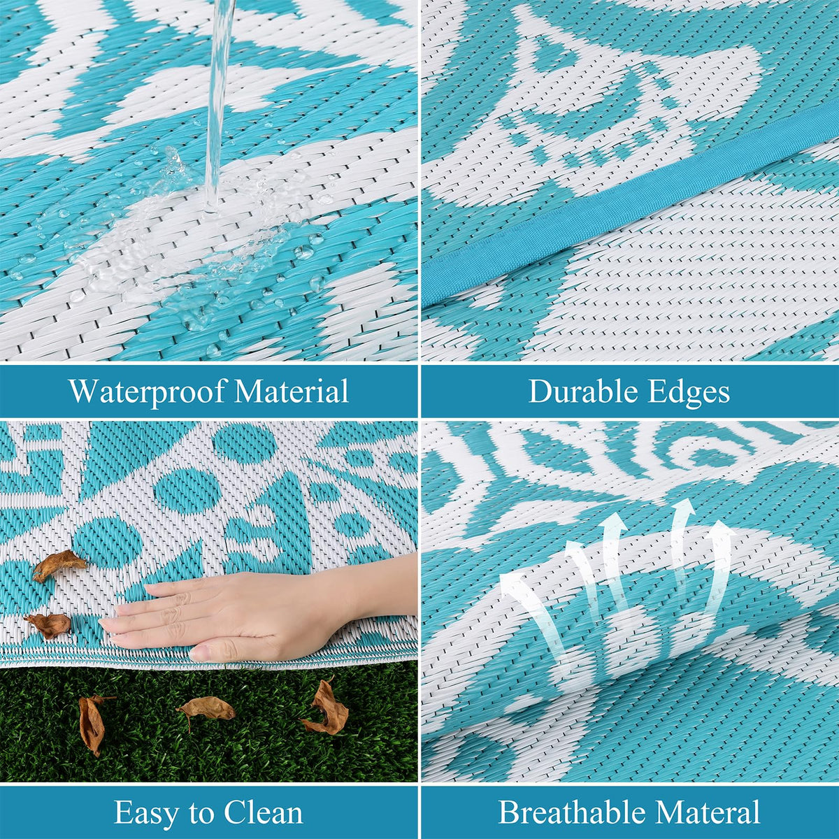 Bsmathom waterproof rug is easy to wipe clean after outdoor events