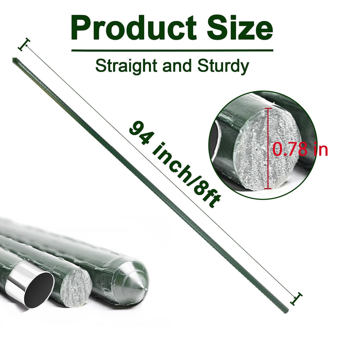 BSMOULFA 8ft cucumber support stake with rust-resistant coating for longevity.