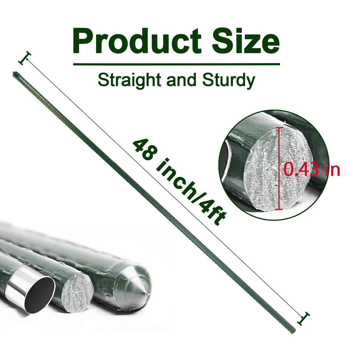 BSMOULFA metal plant stake 48-inch green coated for durable garden support