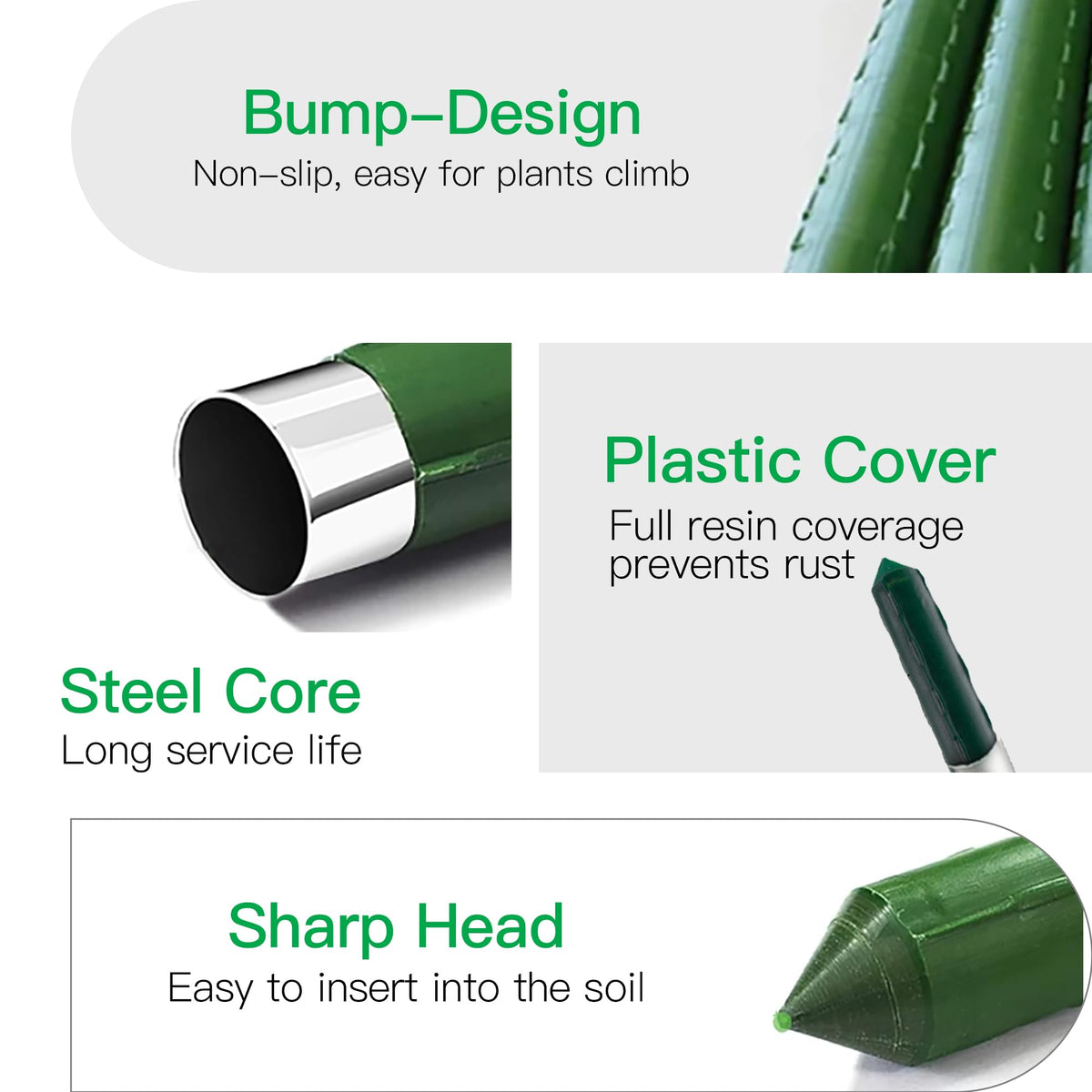 BSMOULFA resin-coated stake resists rust for long-lasting garden use