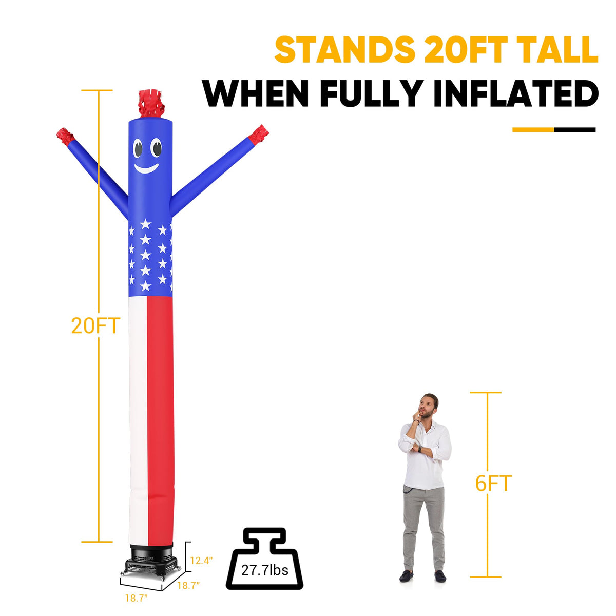 BSMTEK air waving tube man with wheels enables easy relocation.