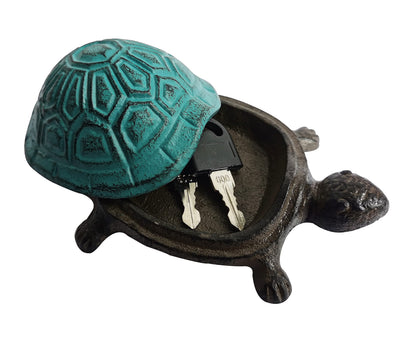 BSTGIFTS cast-iron turtle key hider outdoor décor showing rustic garden art and hidden compartment