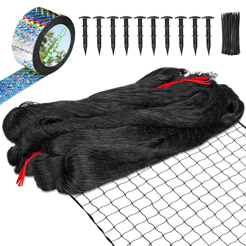 BSTPCOO bird netting 25x50 protecting berries in a sunlit garden.