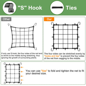BSTPCOO Scrog Net with S hooks and ties keeps setup tidy.