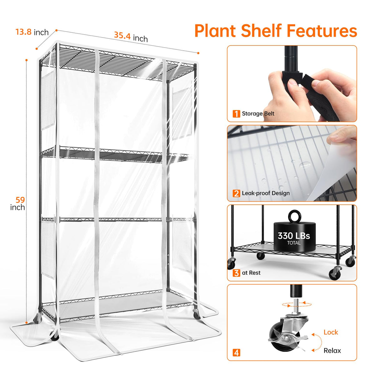 Bstrip indoor greenhouse dimensions 35-4 x 13-8 x 59 inches for space planning.