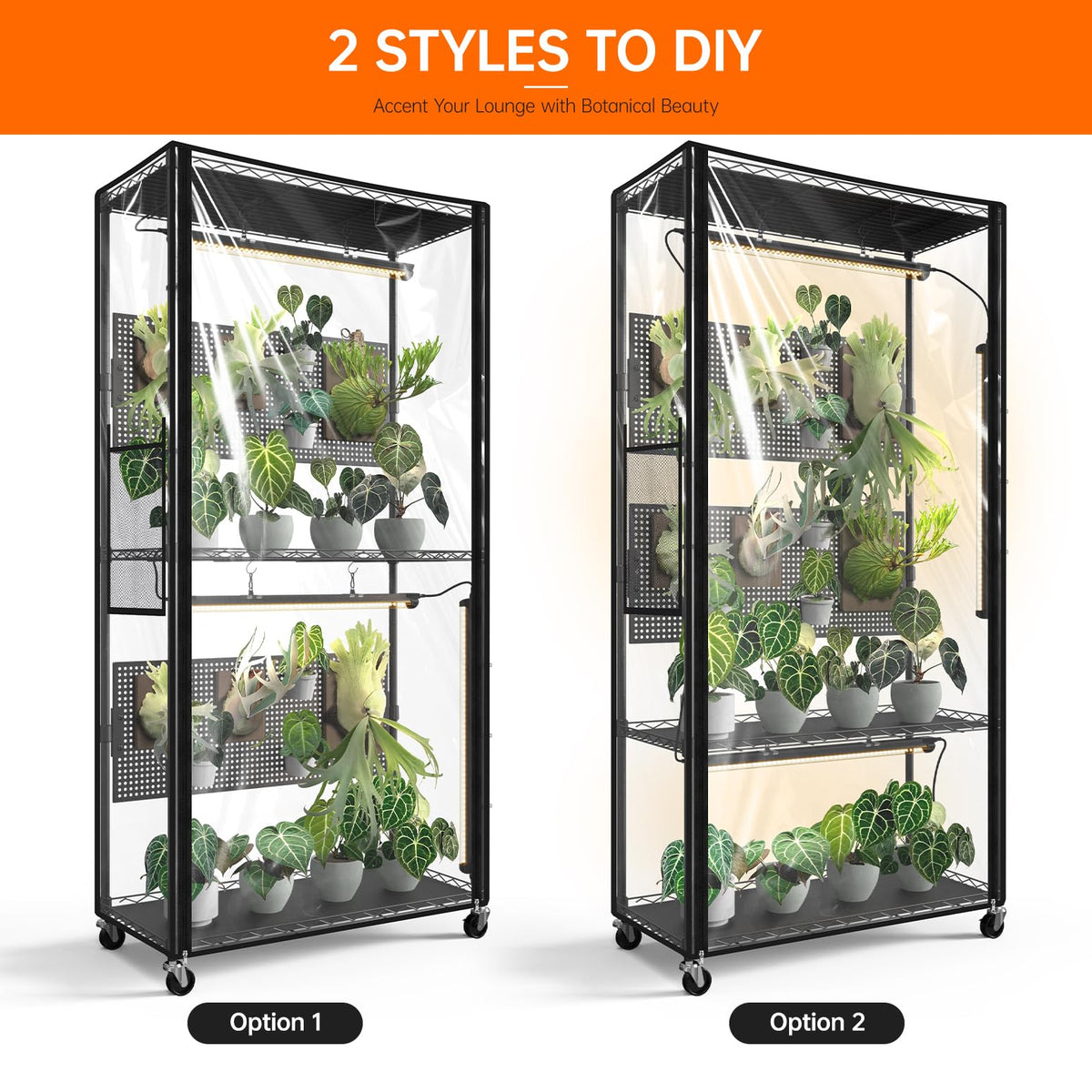 Bstrip cabinet shelves provide ample space for multiple plants