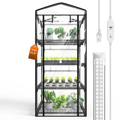 Bstrip Indoor Greenhouse front view with four shelves for seedlings.