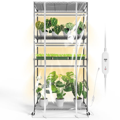 Bstrip Indoor Greenhouse front view with grow lights for year-round seedlings.