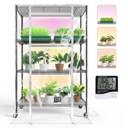 Bstrip indoor greenhouse with grow light front view for year-round cultivation.
